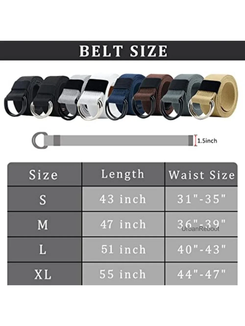 Canvas Fabric Double D Ring Belt for Men Women Adjustable No Holes